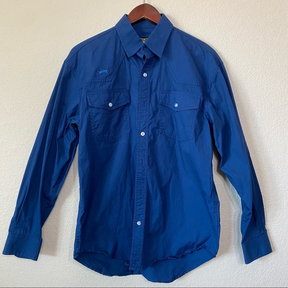 Wyoming Traders Long Sleeve Twill Western Shirt Navy Blue Size Small - Picture 8 of 8